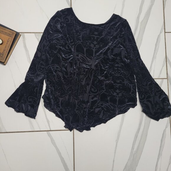 Boho Whimsygoth Witchy flare black Paisley long fairycore top - Picture 6 of 6